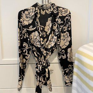 Ann Taylor Cream/Black Silk Blouse